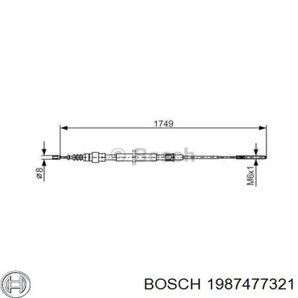 Трос ручного гальма задній, правий/лівий 1987477321 Bosch