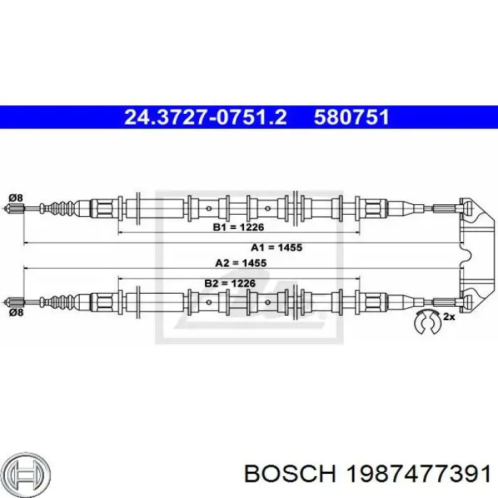 Трос ручного гальма задній, правий/лівий 1987477391 Bosch