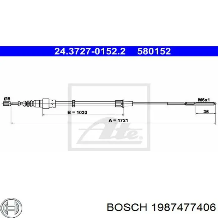 Трос ручного гальма задній, правий/лівий Bosch 1987477406 ціна, від 8.04 USD