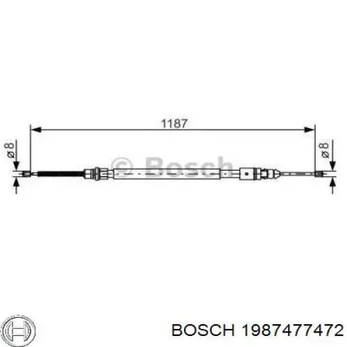 1987477472 Bosch трос ручного гальма задній, правий/лівий