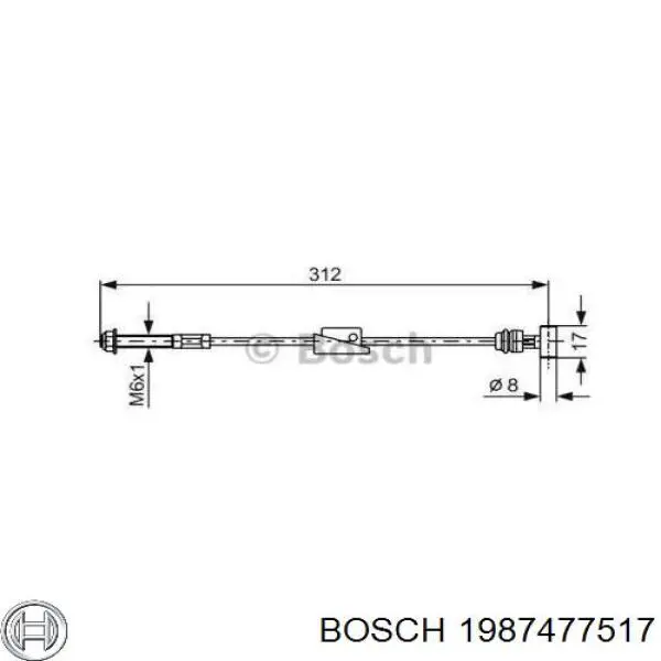 1987477517 Bosch трос ручного гальма передній