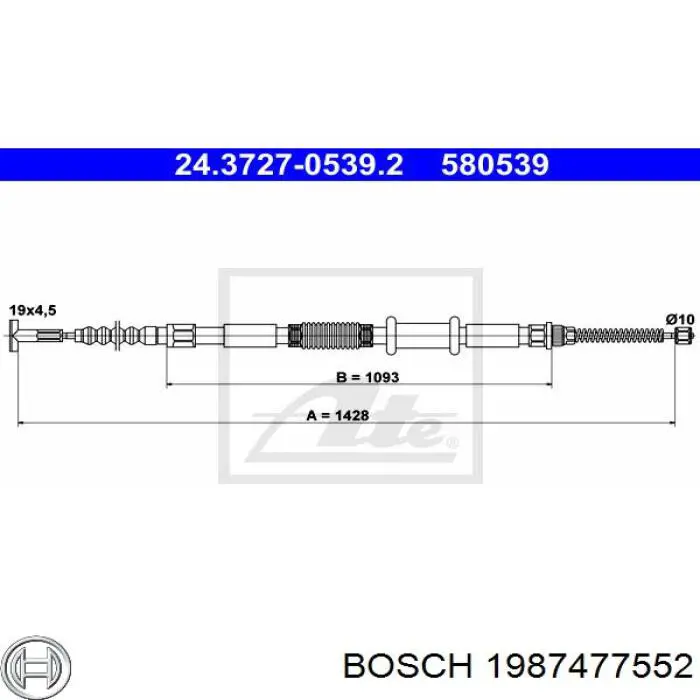 Трос ручного гальма задній, лівий 1987477552 Bosch