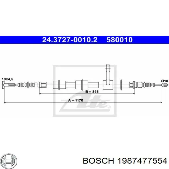 Трос ручного гальма задній, правий 1987477554 Bosch