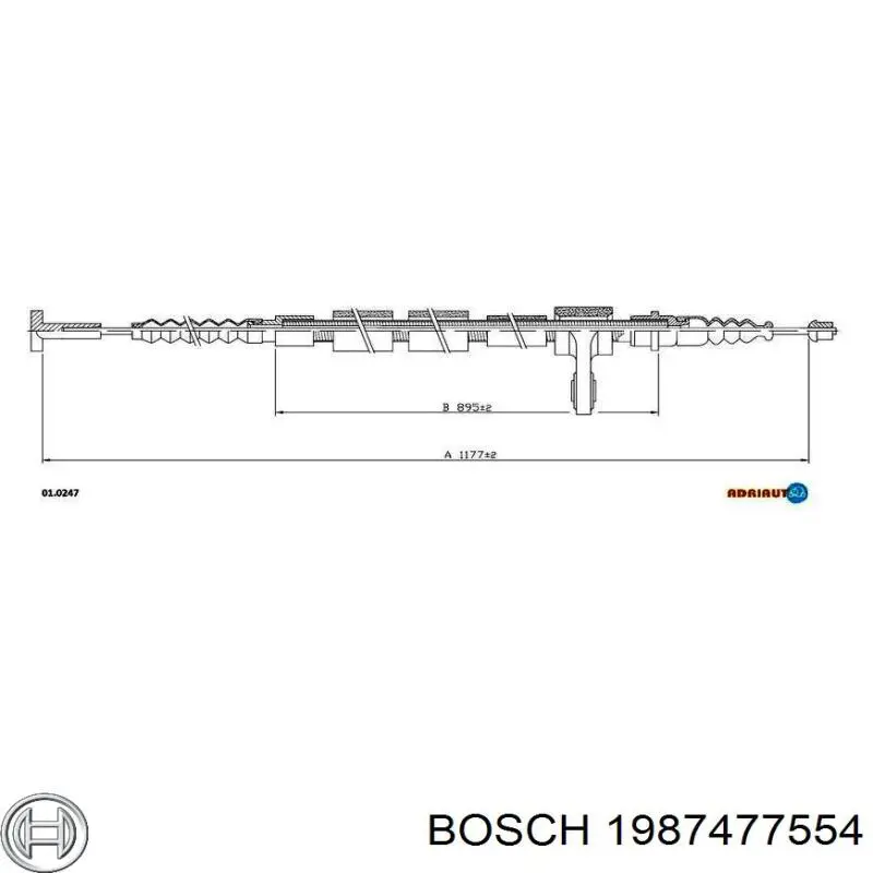 Купити 1987477554 Bosch Трос ручного гальма задній, правий