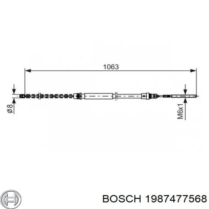 1987477568 Bosch трос ручного гальма задній, лівий
