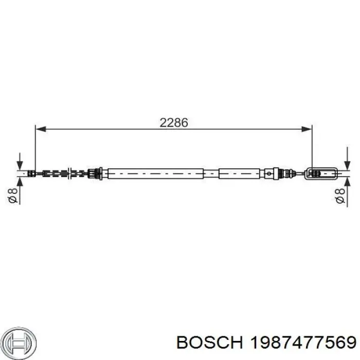1987477569 Bosch трос ручного гальма задній, правий