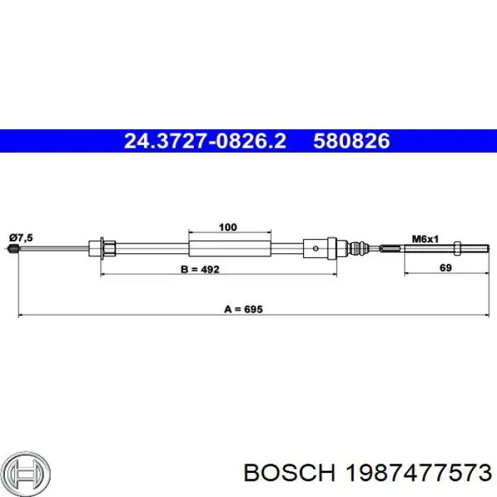 Купити 1987477573 Bosch Трос ручного гальма задній, правий