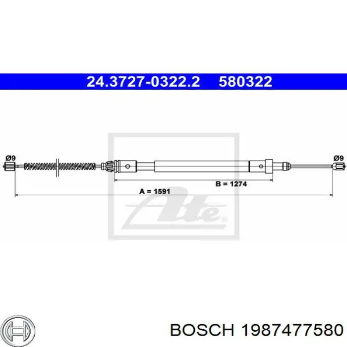 1987477580 Bosch трос ручного гальма задній, лівий