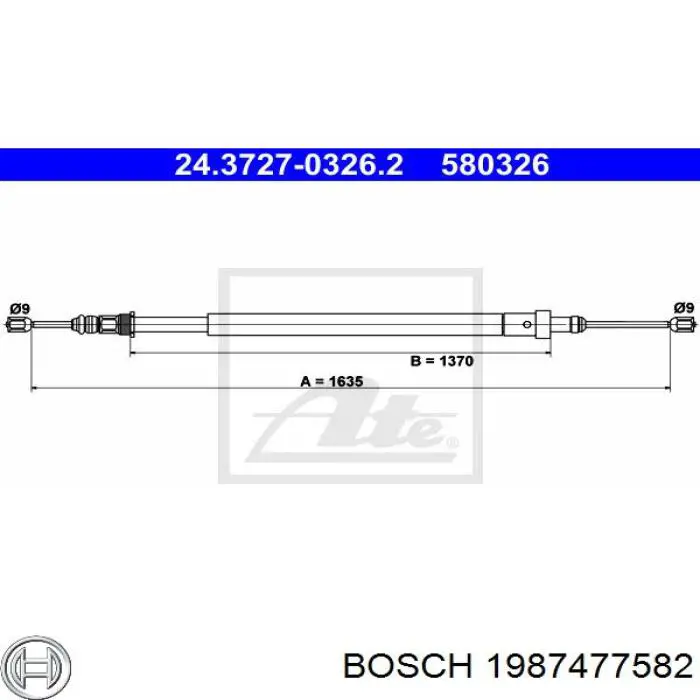 Купити 1987477582 Bosch Трос ручного гальма задній, лівий