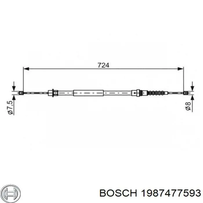 1987477593 Bosch трос ручного гальма задній, лівий