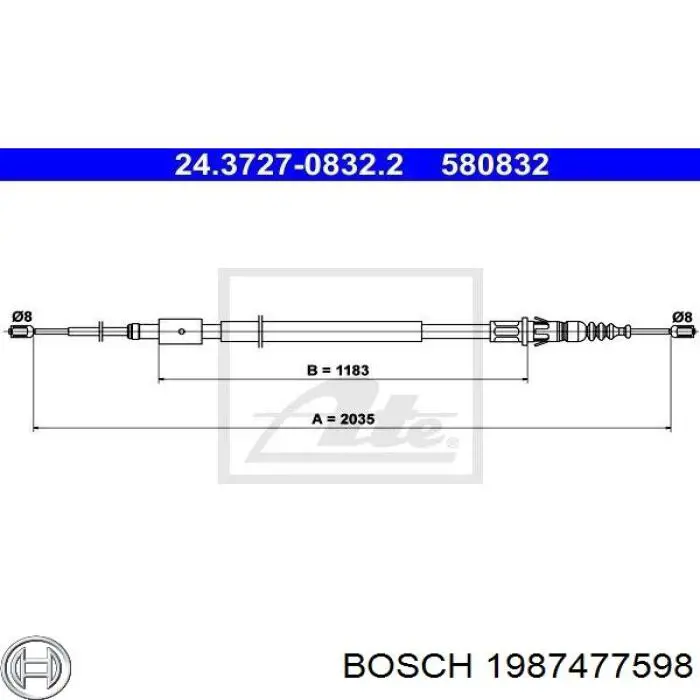 Трос ручного гальма задній, правий/лівий Bosch 1987477598 ціна, від 9.83 USD