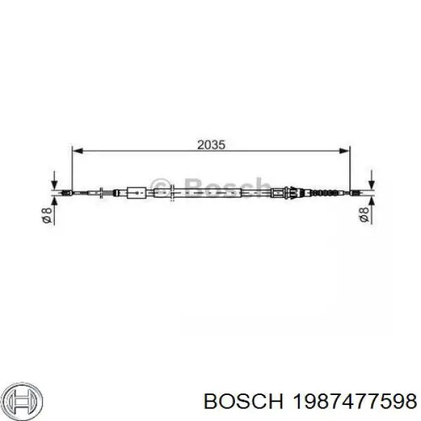 1987477598 Bosch трос ручного гальма задній, правий/лівий
