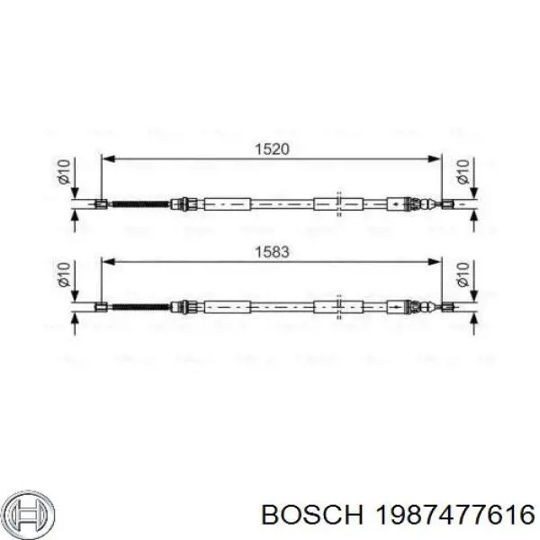 Купити 1987477616 Bosch Трос ручного гальма задній, правий/лівий