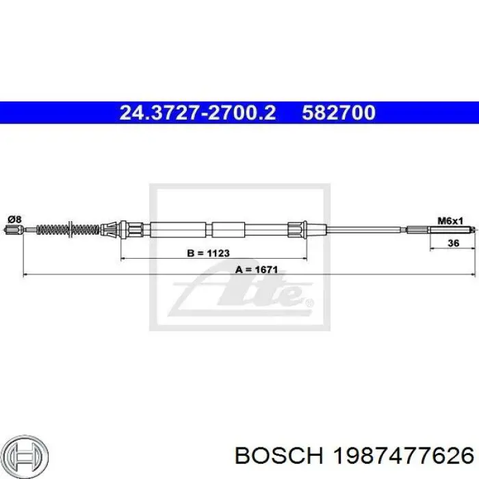 Трос ручного гальма задній, правий/лівий 1987477626 Bosch