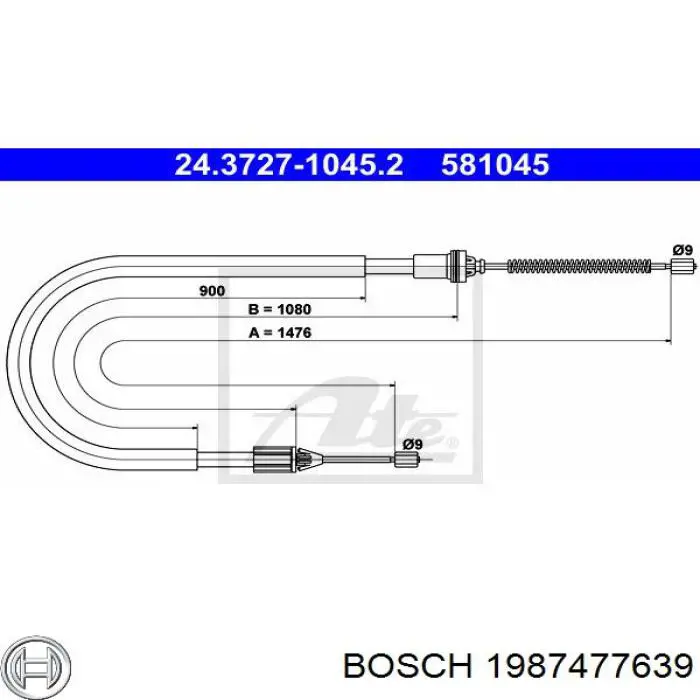 1987477639 Bosch трос ручного гальма задній, правий/лівий