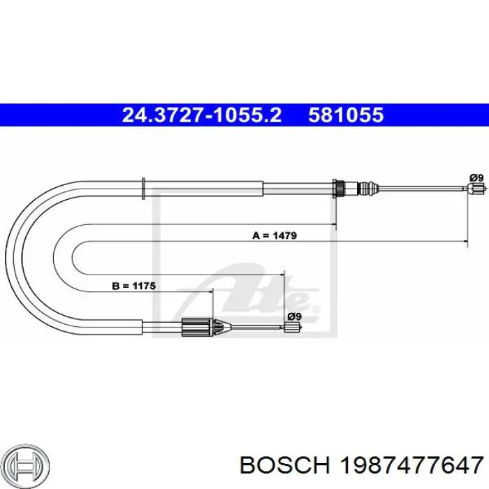 1987477647 Bosch трос ручного гальма задній, правий
