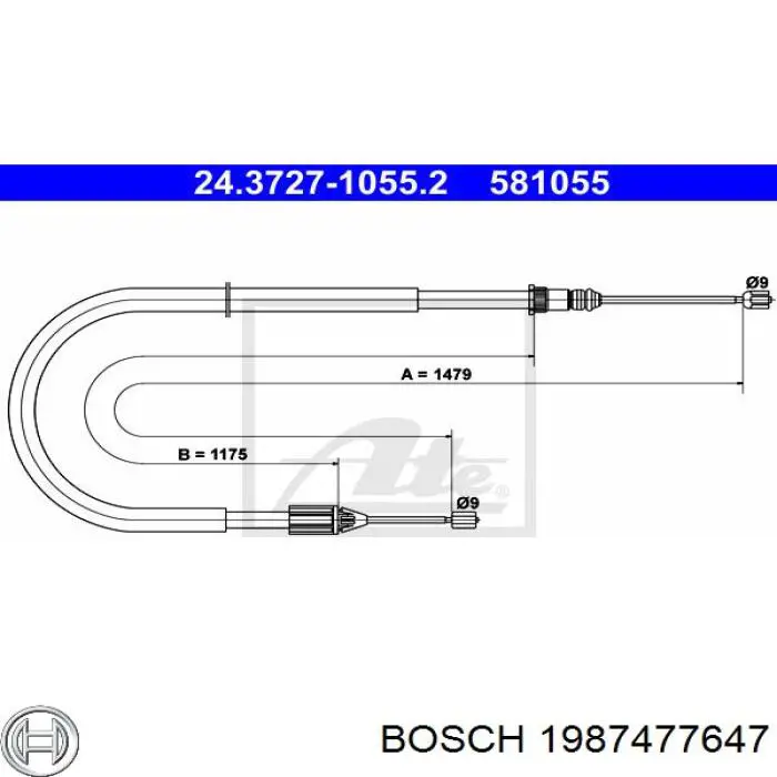Купити 1987477647 Bosch Трос ручного гальма задній, правий