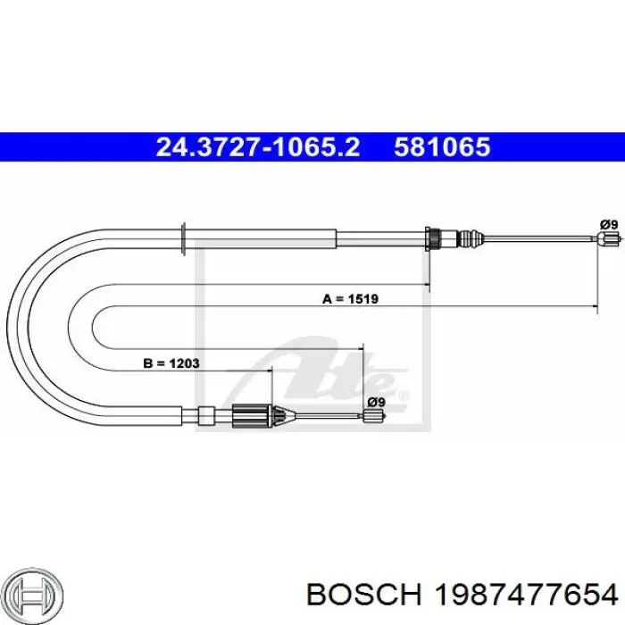 1987477654 Bosch трос ручного гальма задній, лівий