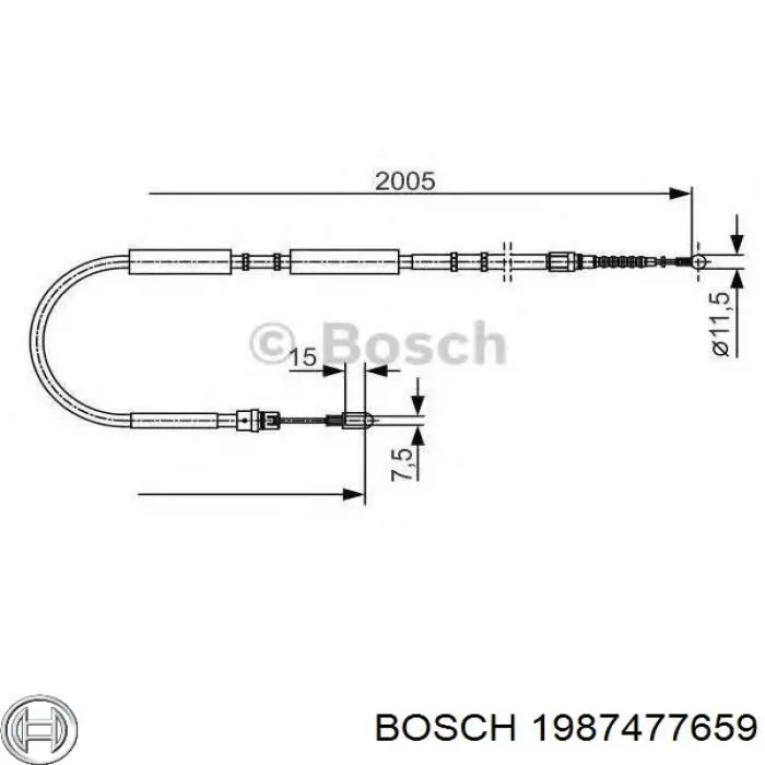 1987477659 Bosch Трос ручного гальма задній, правий/лівий