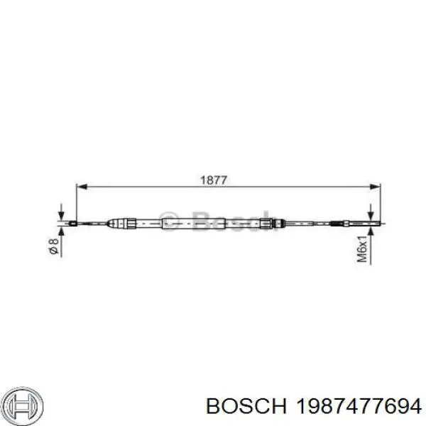 Купити 1987477694 Bosch Трос ручного гальма задній, правий
