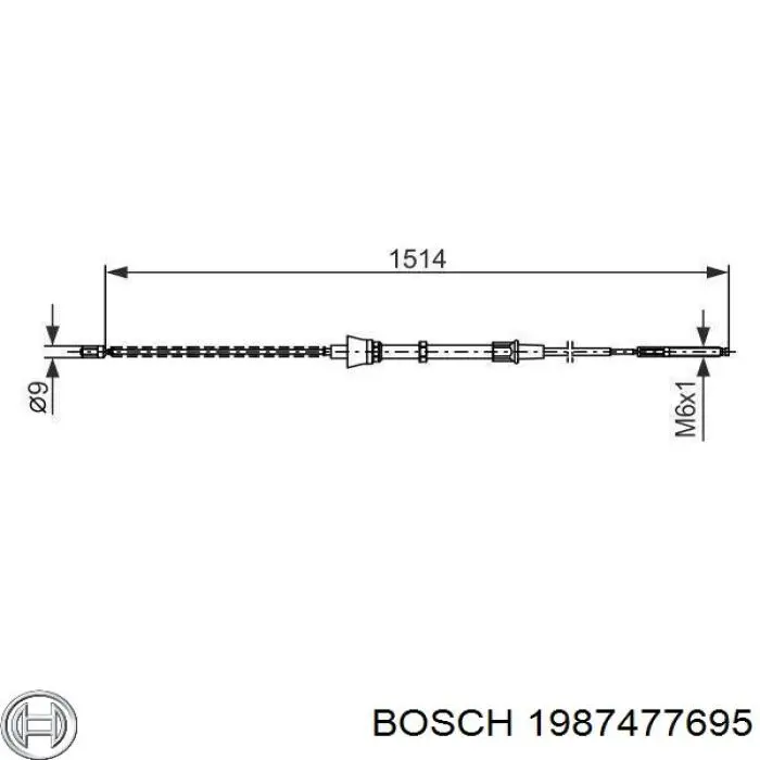 1987477695 Bosch трос ручного гальма задній, правий/лівий
