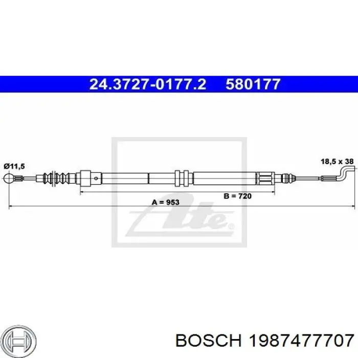 Купити 1987477707 Bosch Трос ручного гальма задній, правий/лівий