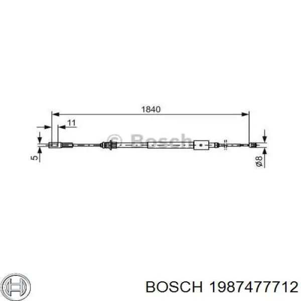1987477712 Bosch трос ручного гальма задній, правий/лівий