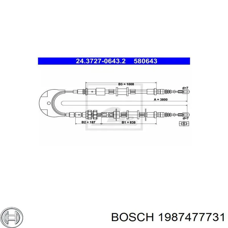 Трос ручного гальма задній, правий/лівий 1987477731 Bosch