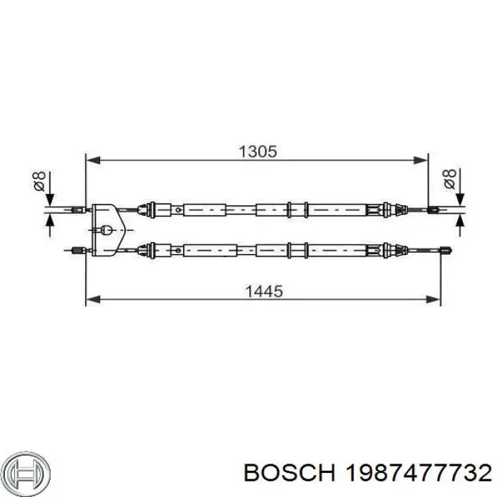 Трос ручного гальма задній, правий/лівий Bosch 1987477732 ціна, від 22.61 USD