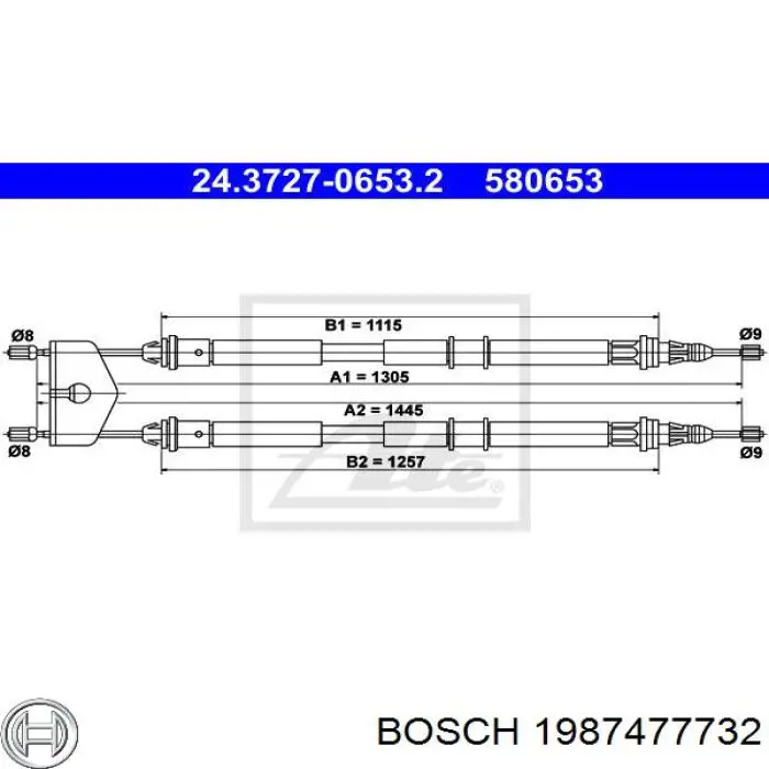 1987477732 Bosch трос ручного гальма задній, правий/лівий