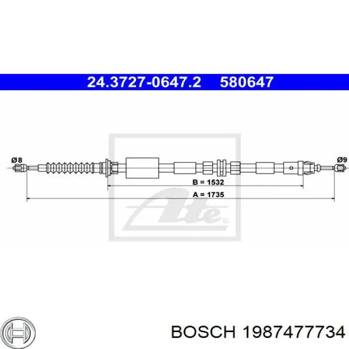 Трос ручного гальма задній, правий/лівий Bosch 1987477734 ціна, від 11.54 USD