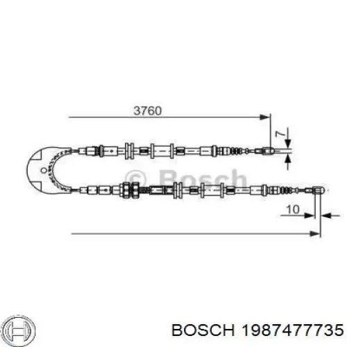 1987477735 Bosch трос ручного гальма задній, правий/лівий