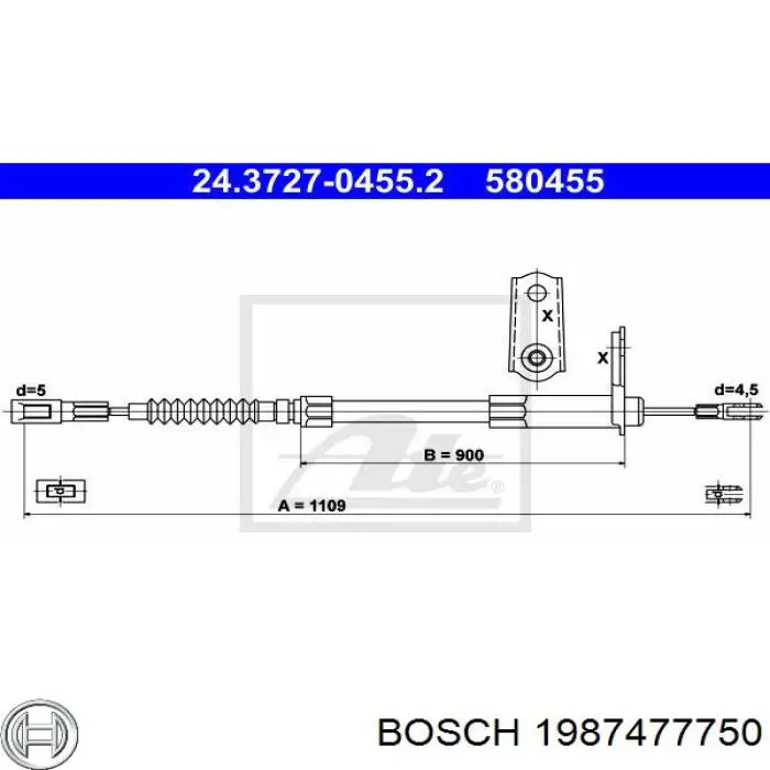 1987477750 Bosch трос ручного гальма задній, правий