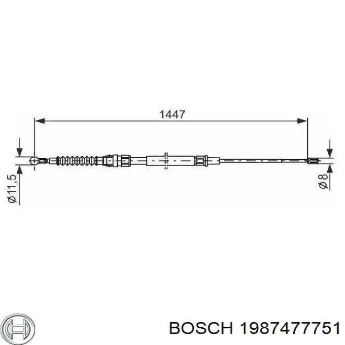 Купити 1987477751 Bosch Трос ручного гальма задній, правий/лівий