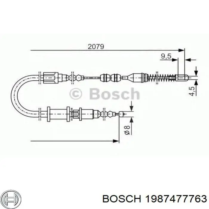 1987477763 Bosch Трос ручного гальма задній, правий/лівий