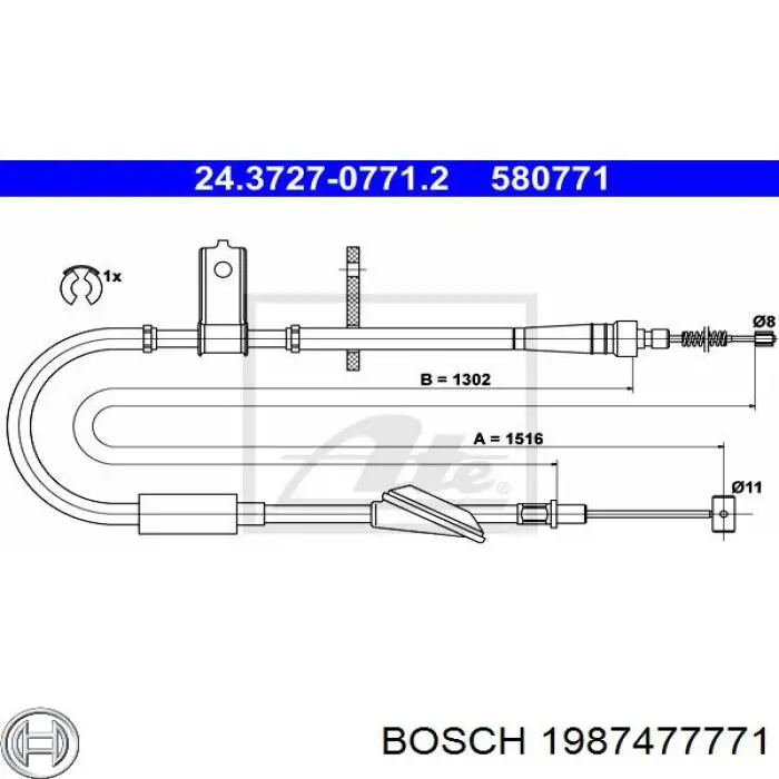 Трос ручного гальма задній, лівий 1987477771 Bosch