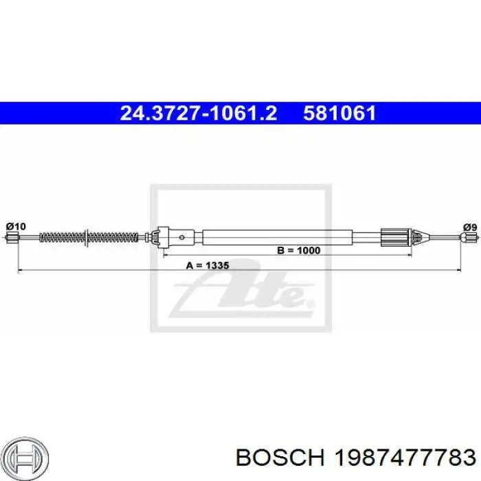 1987477783 Bosch трос ручного гальма задній, правий