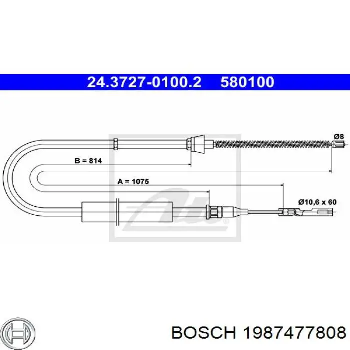 Трос ручного гальма задній, правий/лівий 1987477808 Bosch