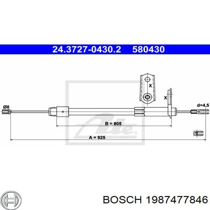 Трос ручного гальма задній, лівий 1987477846 Bosch