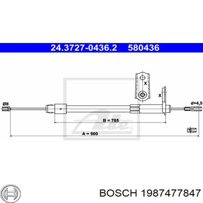 1987477847 Bosch трос ручного гальма задній, правий