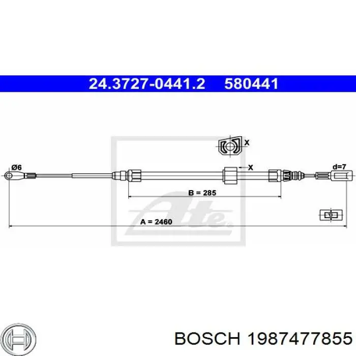 1987477855 Bosch трос ручного гальма передній