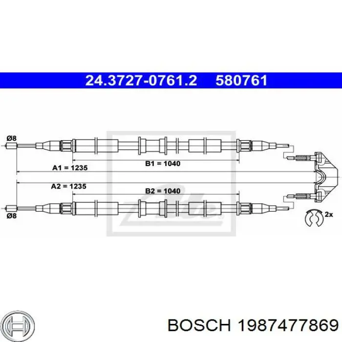 Трос ручного гальма задній, правий/лівий 1987477869 Bosch