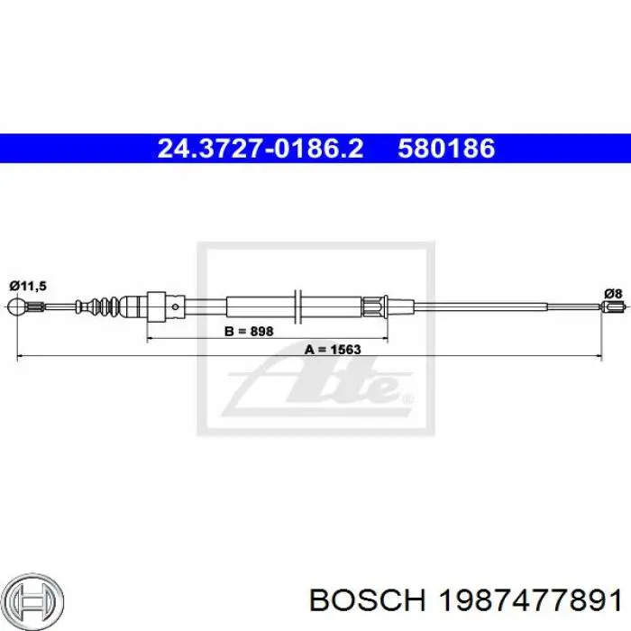1987477891 Bosch трос ручного гальма задній, правий/лівий