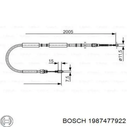 Трос стоянкового гальма задній лівий Bosch 1987477922 ціна, від 16.91 USD