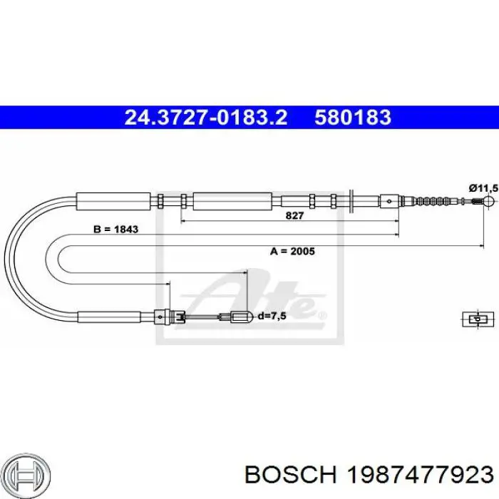 1987477923 Bosch трос ручного гальма задній, правий