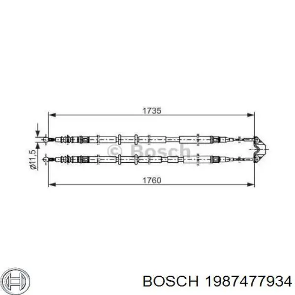 Трос ручного гальма задній, правий/лівий Bosch 1987477934 ціна, від 25.85 USD