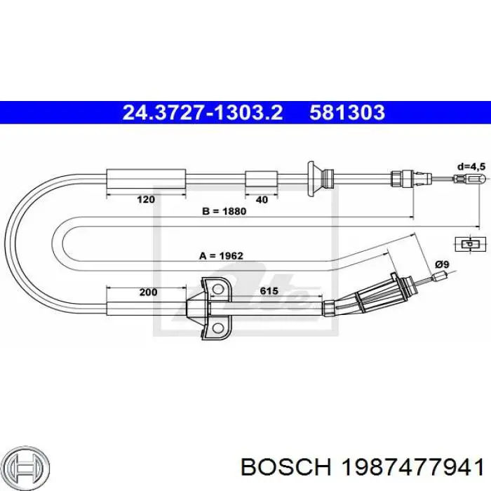 Трос ручного гальма задній, правий/лівий 1987477941 Bosch