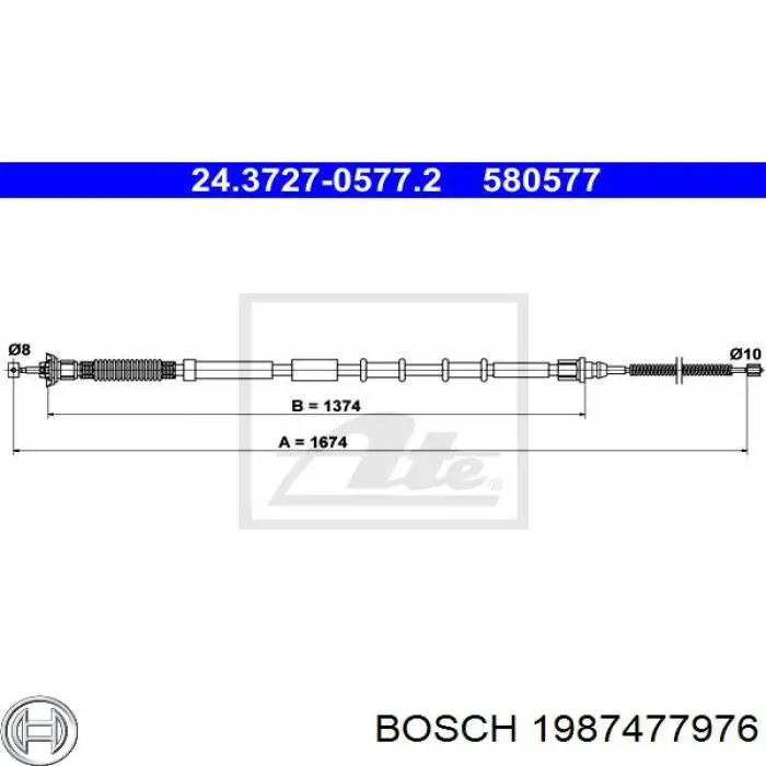 1987477976 Bosch трос ручного гальма задній, лівий