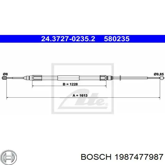 Трос ручного гальма задній, лівий Bosch 1987477987