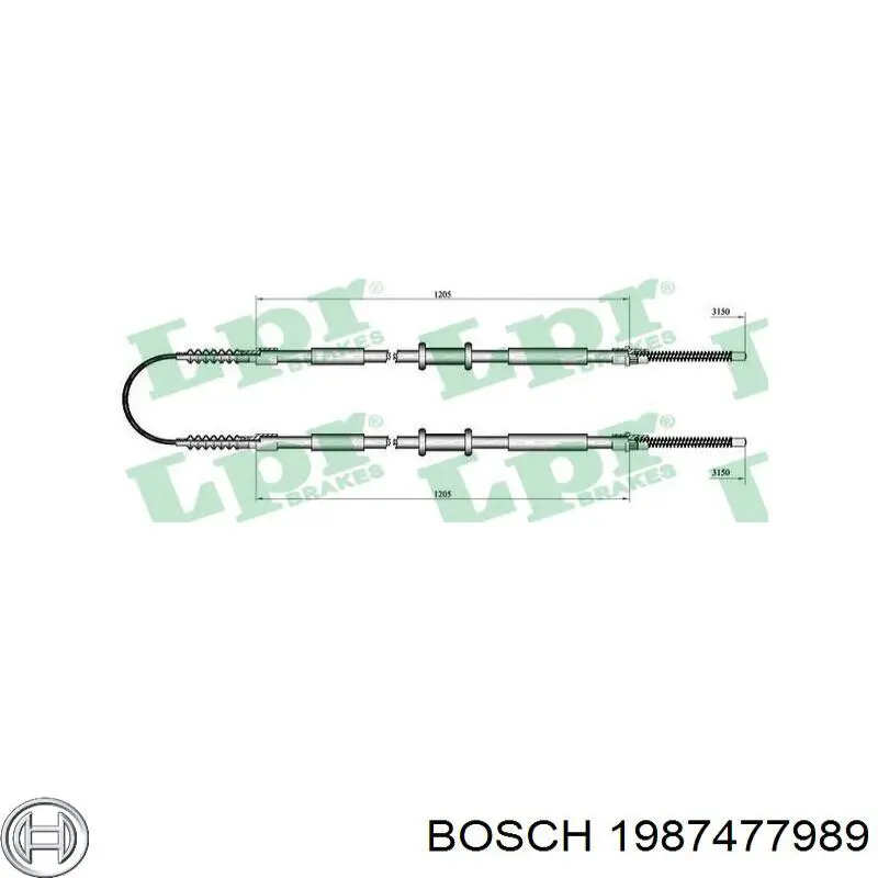 1987477989 Bosch трос ручного гальма задній, правий/лівий